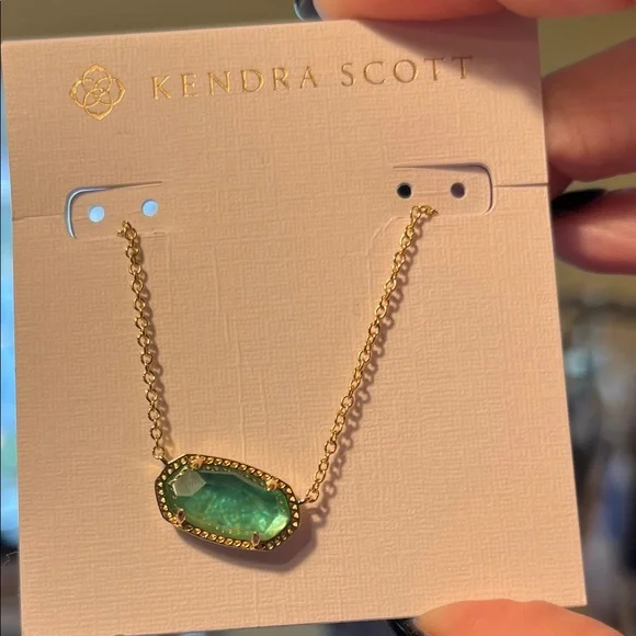 NWT Kendra Scott Gold Tone Necklace with Teal Colored Stone - Picture 10 of 11